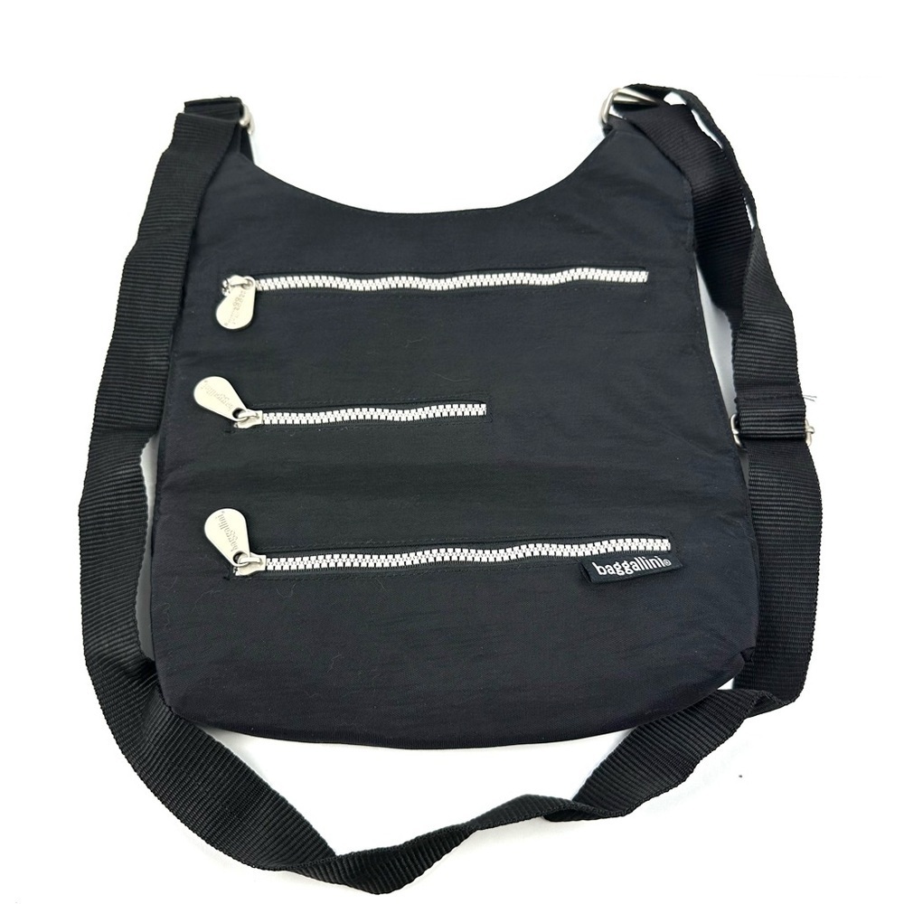Baggallini Everywhere Crossbody‎ Bag Black Nylon Triple Zip Handbag Travel NEW